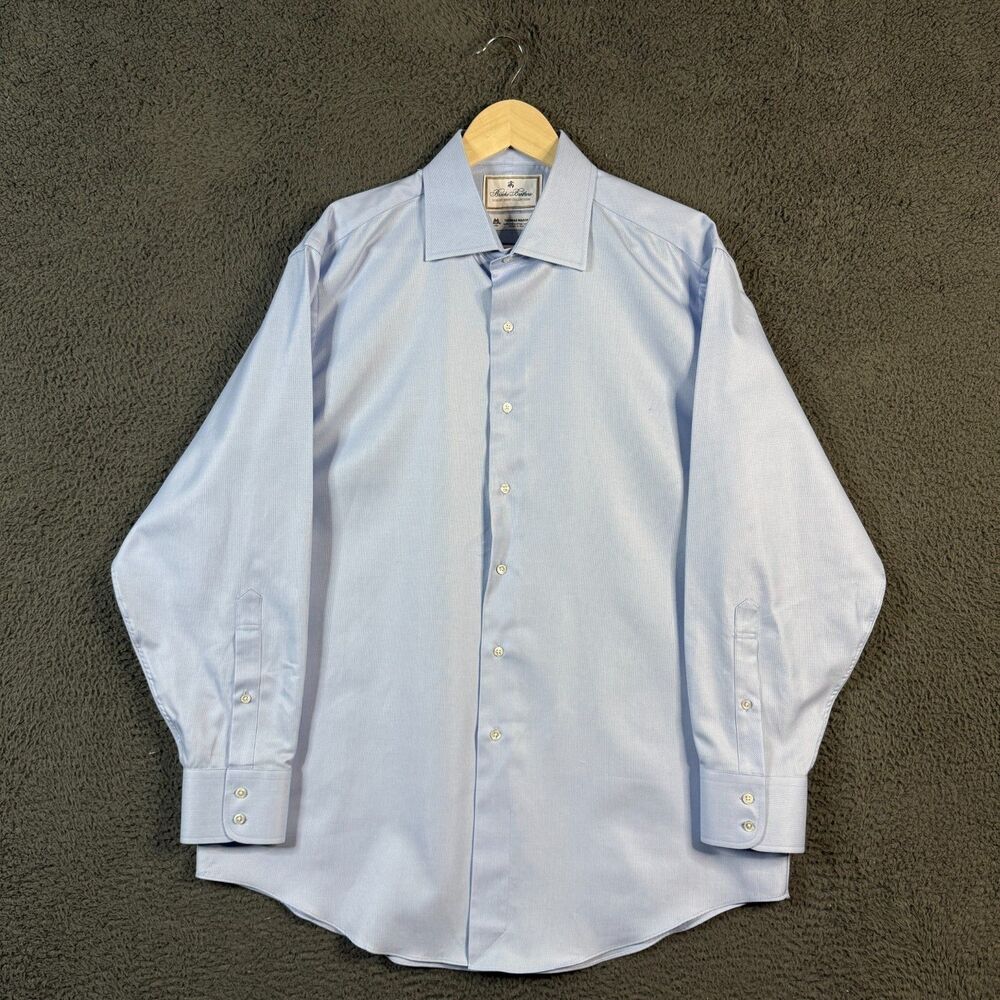 Brooks Brothers Dress Shirt Mens 16.5 34 Blue Madison Fit Thomas Mason Preppy